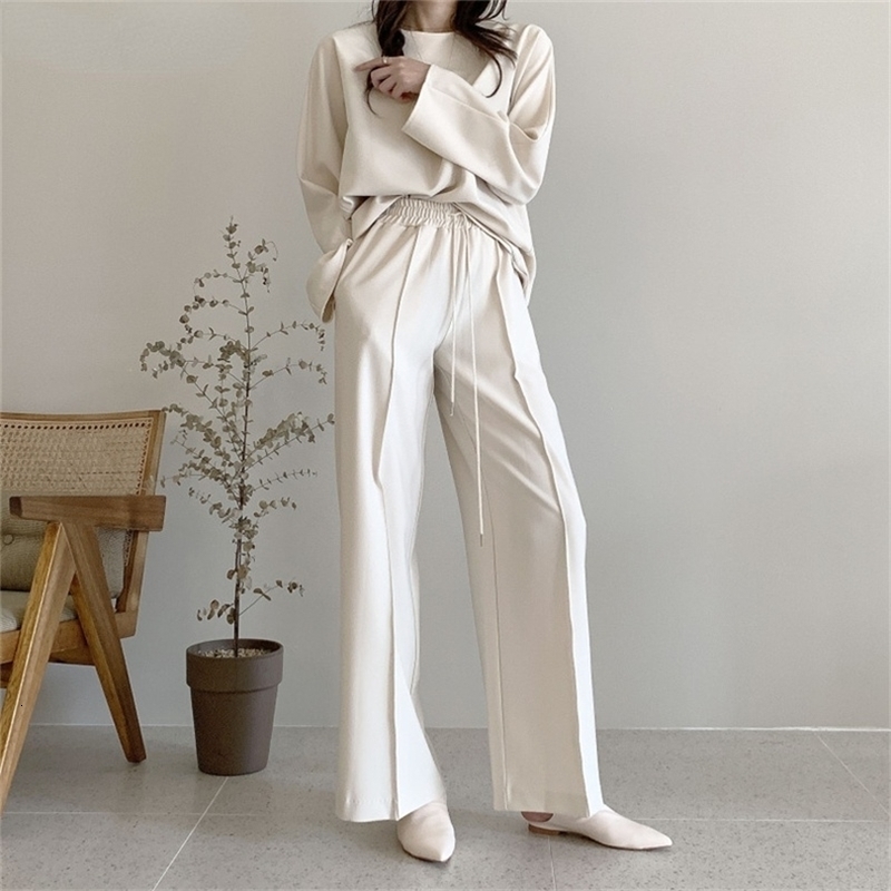 Womens Two Piece Pants Autumn Winter Oversized WomensTracksuit Oneck Long Sleeve Pullover Sweater Tops Wide Leg Pants Two Piece Set Women Korean 22090