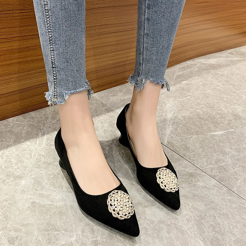 Womens Pump Solid Dot Toe Plush Thick High Heel Rhinestone Decoration Party Shoes Gladiator 35-43 Kopmkp Fashion 240612
