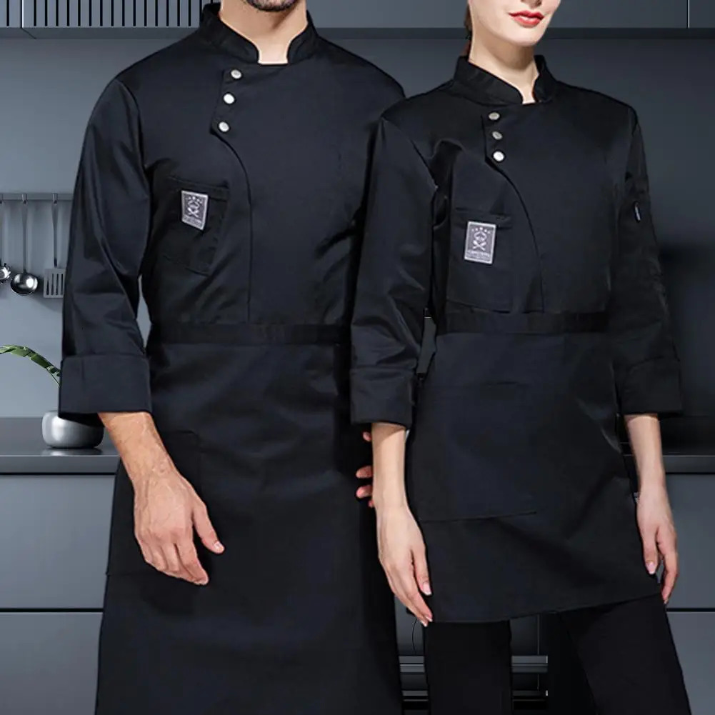 est Solid Mens Chef Jacket Short Long Sleeve Chef Coat Restaurant Bakery Catering Work Wear Coat Women Kitchen Cook Clothing 240604