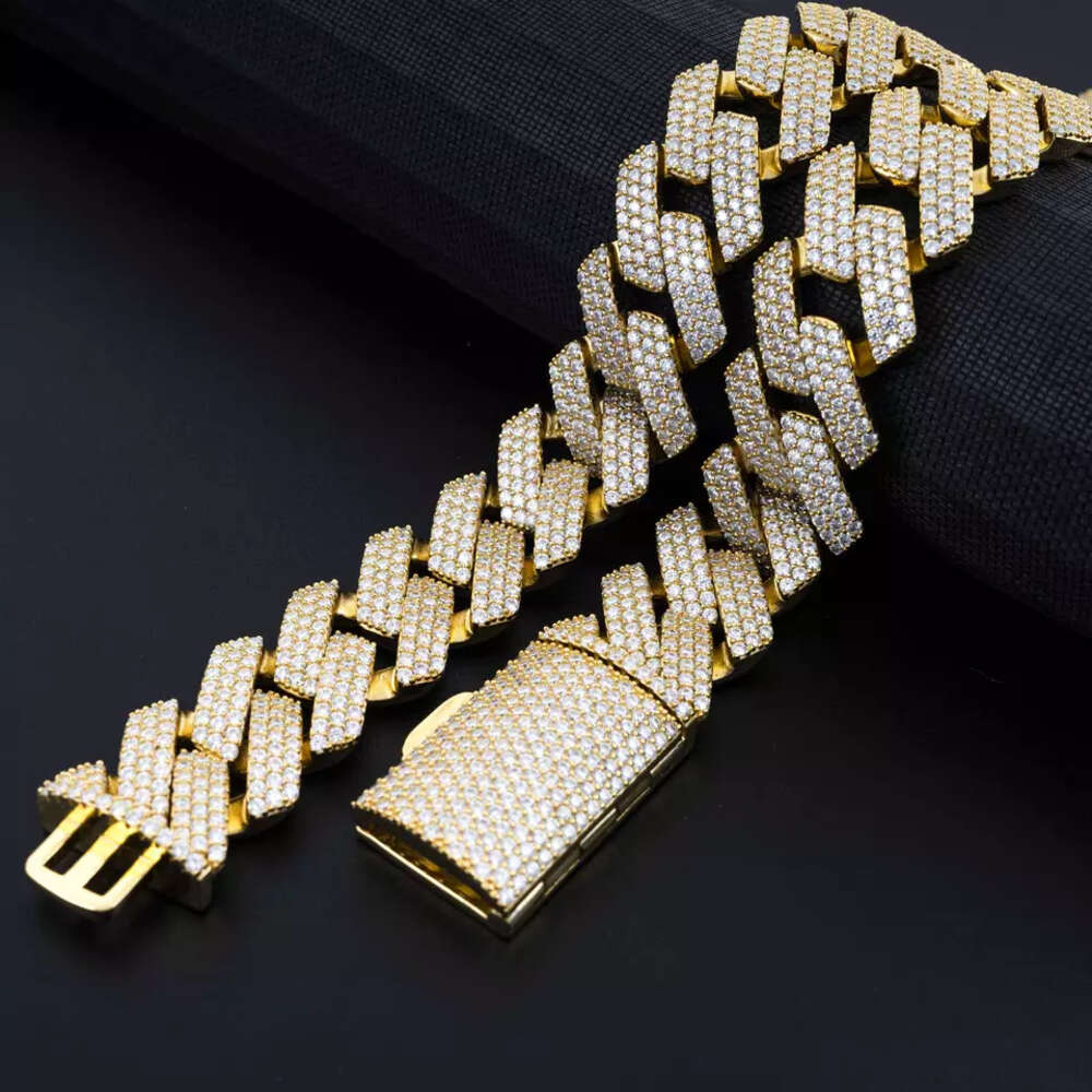 6-14mm Hip Hop Rapper Jewelry Sterg Sier Cuban Gold Plated Fashion Moissanite Chain Necklace
