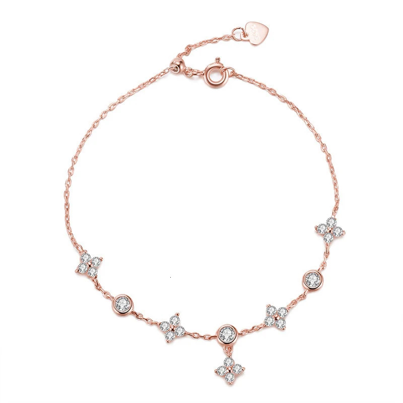 Anziw Silver 925 Four Leaf Clover Bracelet Certified D Color Bracelets Gold Plated Charm for Women Lucky Jewelry Gift 240613