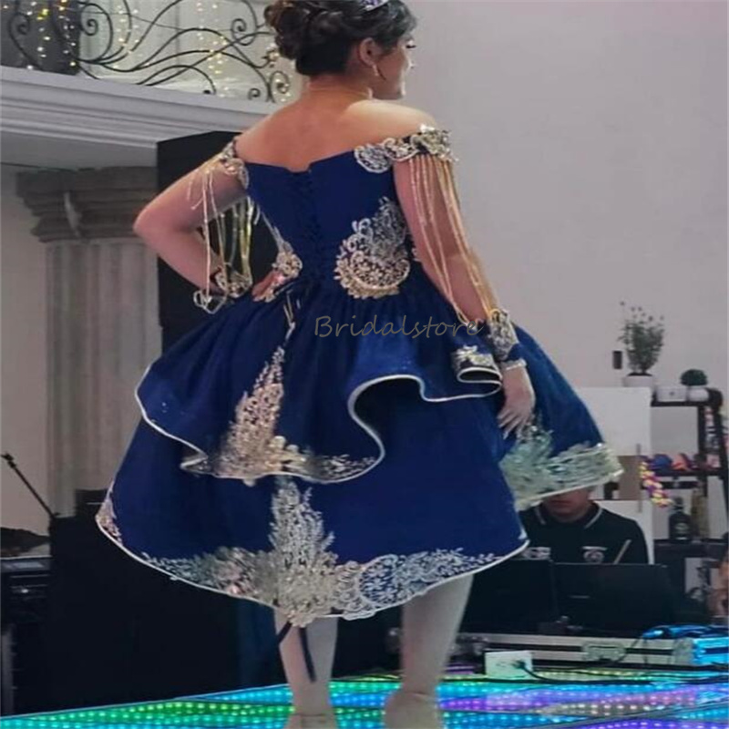 Two Piece Blue Quinceanera Dresses 2024 Vestio De 15 Anos Xv Quinceanera Masquerade Sixteen Short Birthday Party Dress Appliques Lace Debutante Sweet 