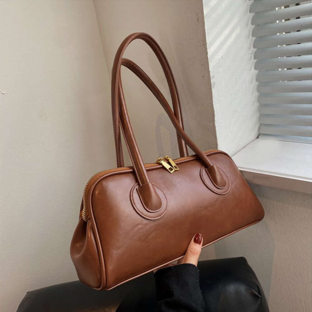 New Boston Pillow Tote Women Real Leather Retro Bowling Bag Designer Handbag Large Capacity Crossbody Bags #54