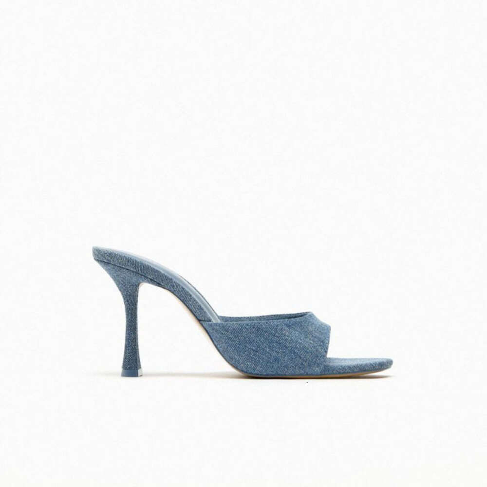 TRAF Denim Slippers 2023 Fashion High Heels Women Shoes Sexy Open Toe Pumps Modern Office Casual Sandals