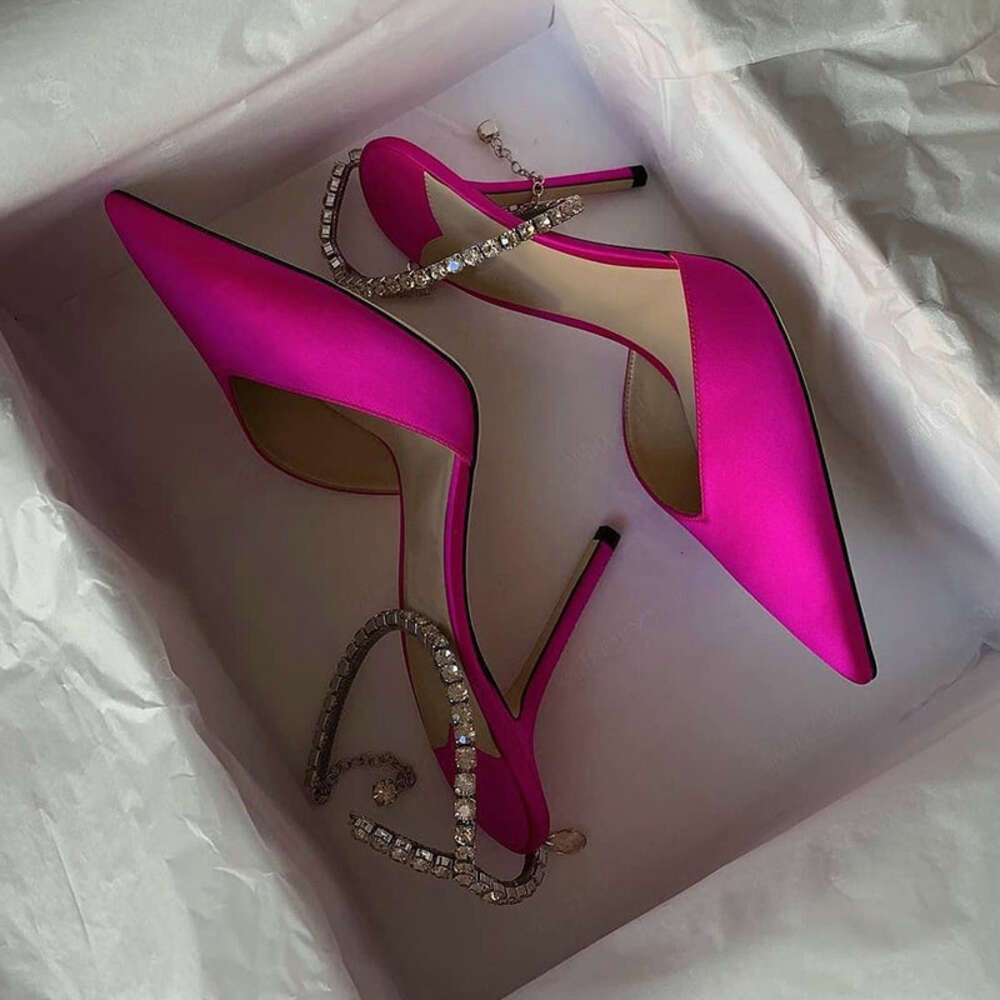 2023 European New Pointed Toe Stiletto Rhinestone High Heels Baotou Satin Super Sandals French Red Women's Pumps