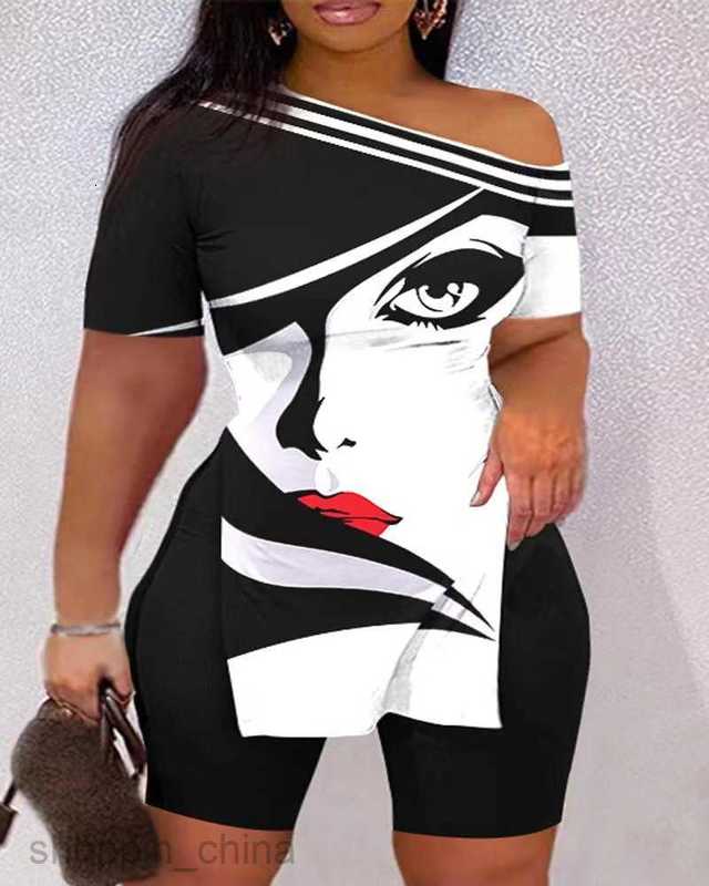 Women's Tracksuits Summer New Women's diagonal shoulder split short sleeved shorts two-piece set for women Sets