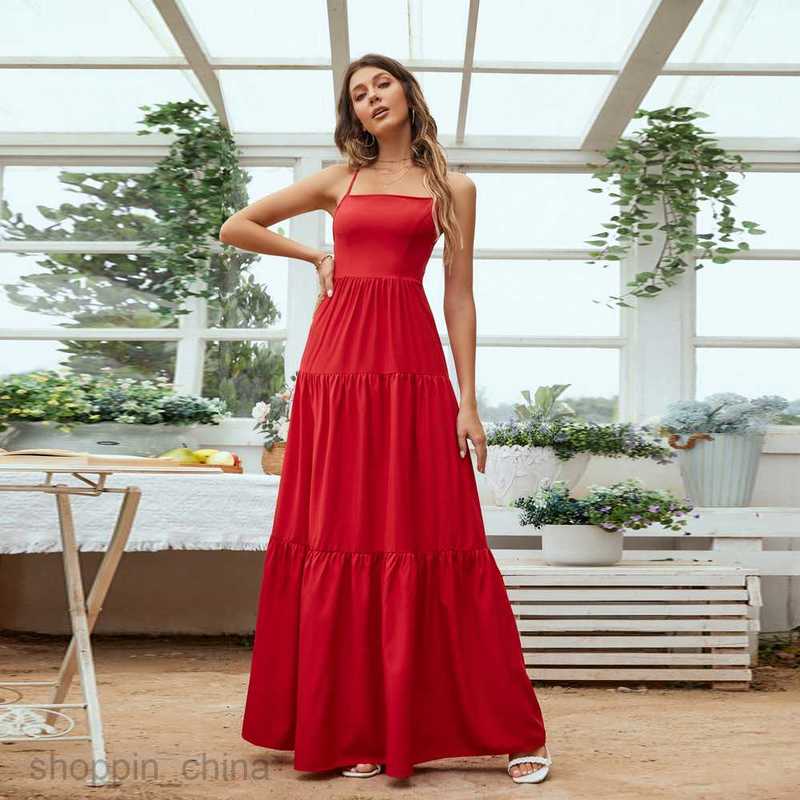 Basic Casual Women Dresses Women's New Large Swing Waist Banquet Dress Open Back Sling Style Dress