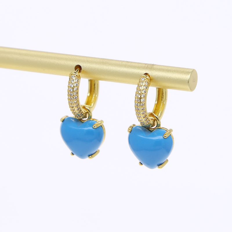 Micro Pave Bg Geometric CZ Turquoise Heart Earrings 2024 - Gold Plated Fashion Jewelry for Women