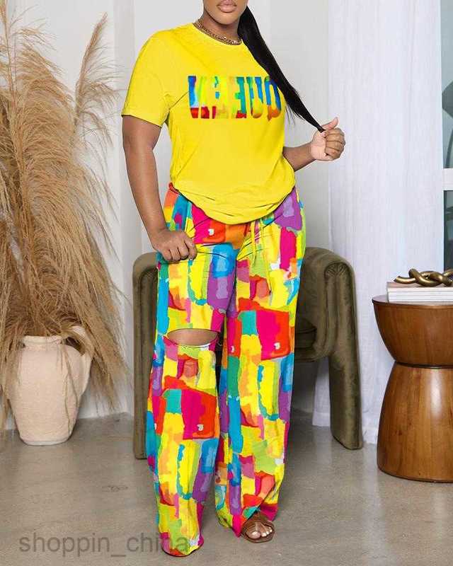 Women's Tracksuits Women's clothing autumn/winter new two-piece set short sleeves and perforated long pants set for women Sets
