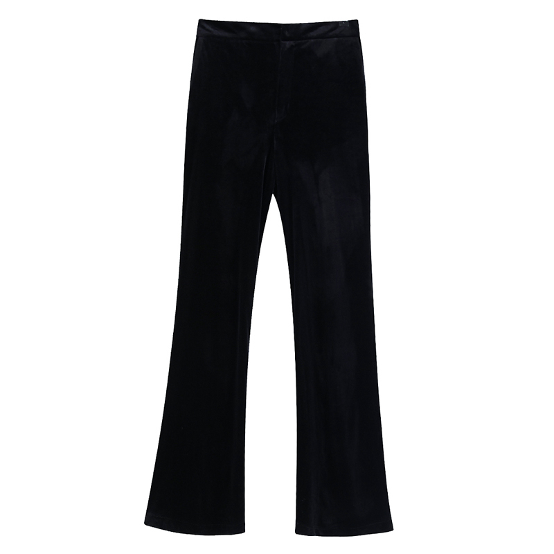 Vintage Straight Pants Women Fashion Velvet Solid Trousers Elegant Ladies Elastic Waist Long Pants Chic Pantalones 210520