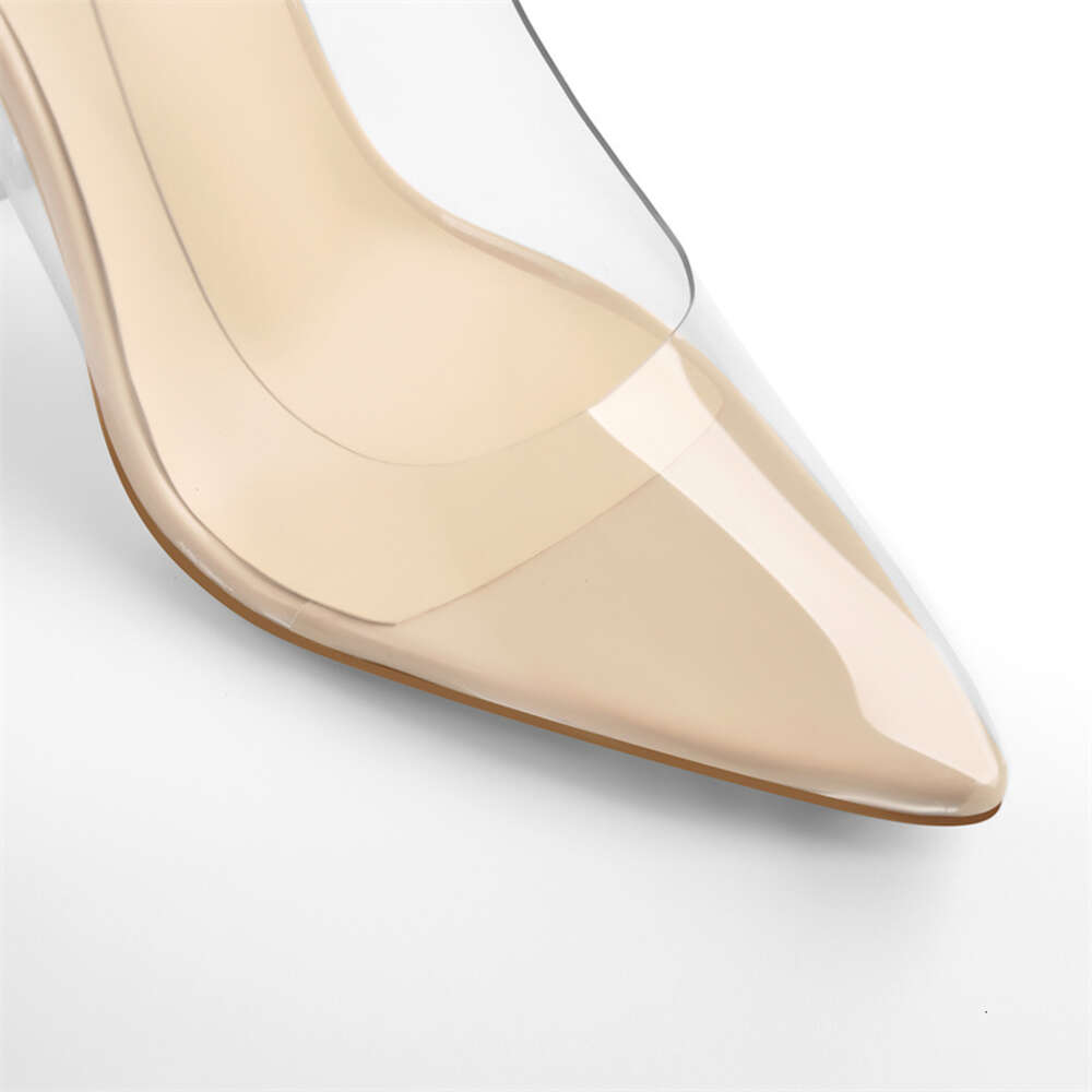 Onlymaker Women Pointed Toe PVC Clear High Heels Buckle Chunky Transparent Strip Big Size Summer Pumps