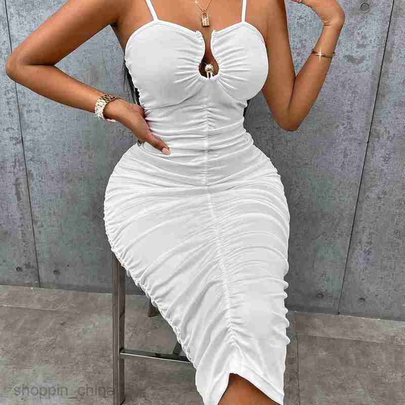 Basic Casual Women Dresses Sexy Women's Summer New Solid Color Waist Strap Wrapped Hip Dress for Women