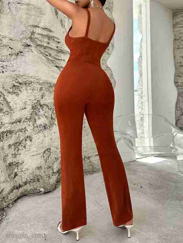 Women's Tracksuits women's summer casual sexy style solid color suspender metal jumpsuit Sets