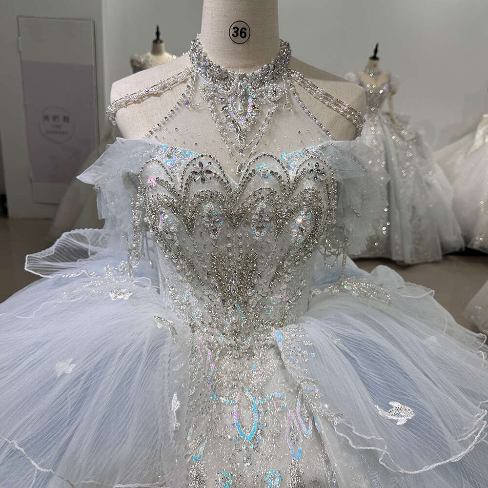 Jancember Stylish Factory Wholesale Wedding Dresses For Women Sleeveless Halter Beading Lace Up vestido de novias 2024 XS048