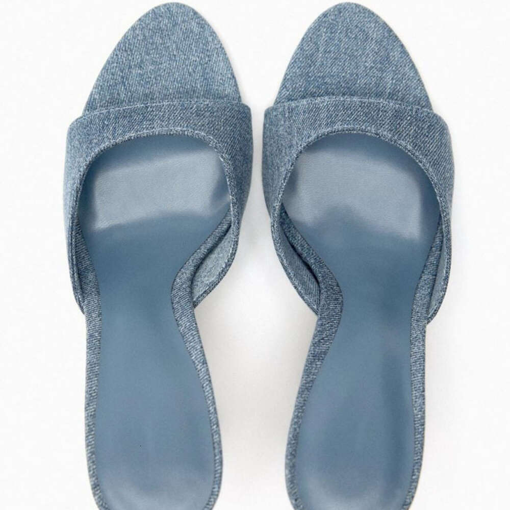 TRAF Denim Slippers 2023 Fashion High Heels Women Shoes Sexy Open Toe Pumps Modern Office Casual Sandals