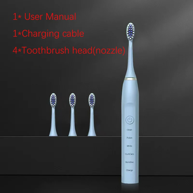 Ultrasonic Electric Toothbrush for Adults Timer Teeth Automatic Vibrator Sonic Brush Whitening IPX7 Waterproof 4 Brush Heads