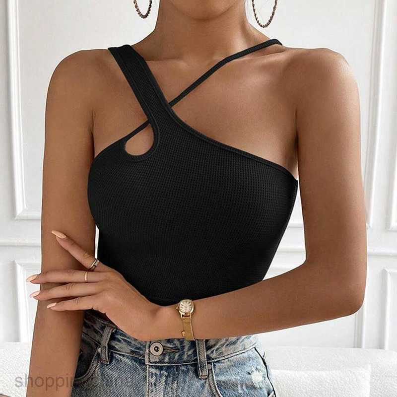 Women's T Shirt Women's autumn/winter new slim sexy hollow out waffle ultra short suspender vest tees tops