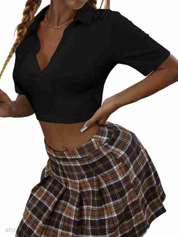 Women's T Shirt Women's casual sports slim ultra short polo collar short sleeved women's T-shirt top for women tees tops