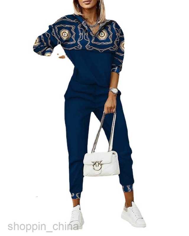 Women's Tracksuits Women's New Commuter Top Printed Pants Zipper Fashion Set Sets