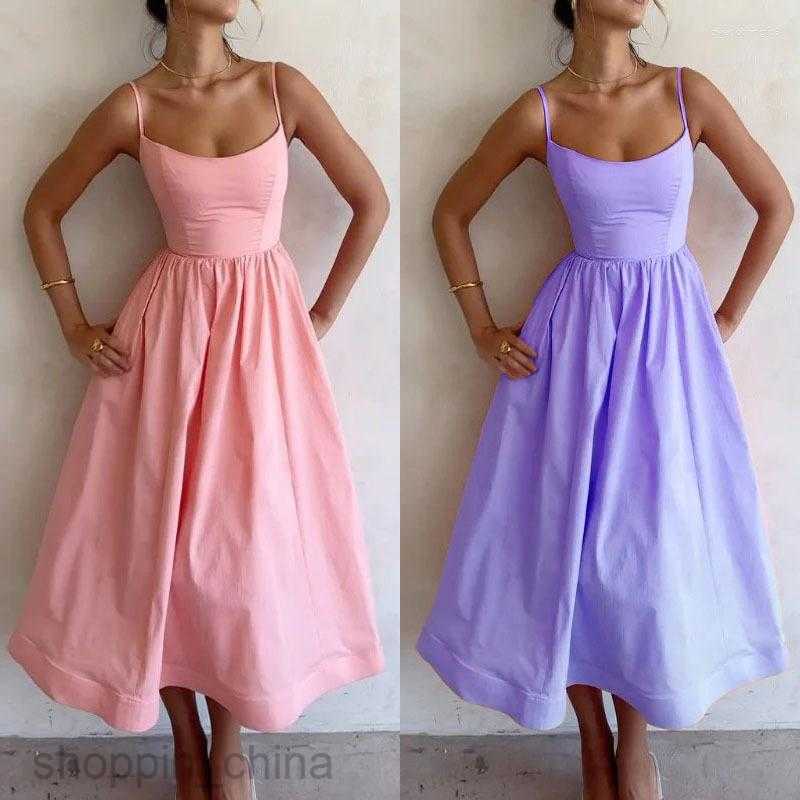 Casual Dresses Women Elegant Corset Party Dress Sexy Fashion Strap Sleeveless High Waist Halter Pleated Evening Cocktail Y2K Clothes