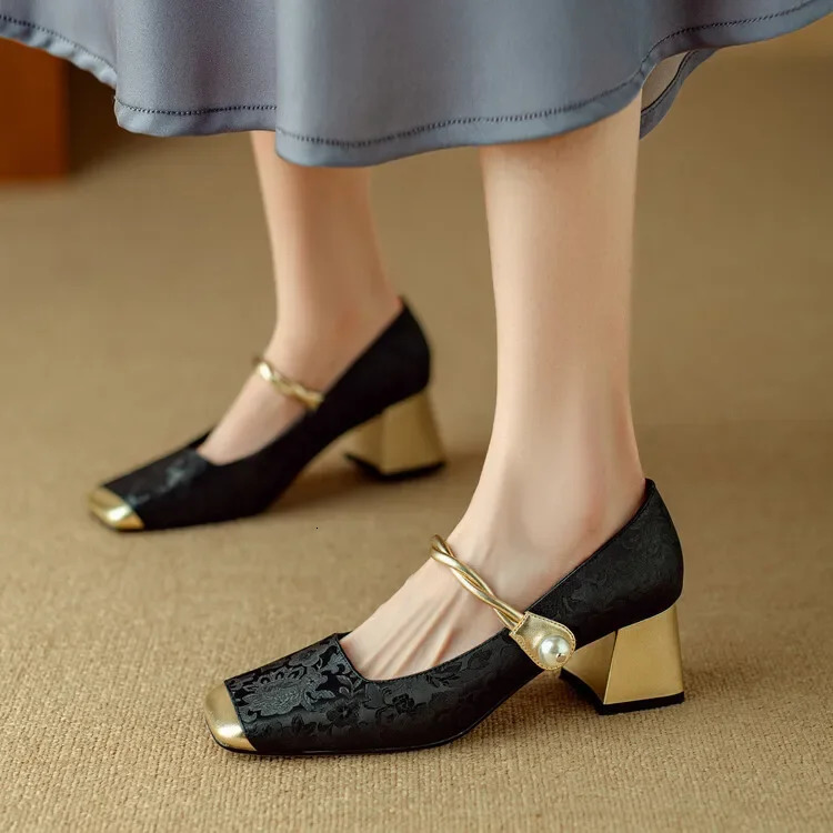 Mary Jane Womens Shoes Retro Medium High Heels Womens Shoes Single Party Shoes Soft and Comfortable Ballet Dance Shoes Zapatos De Mujer 240614