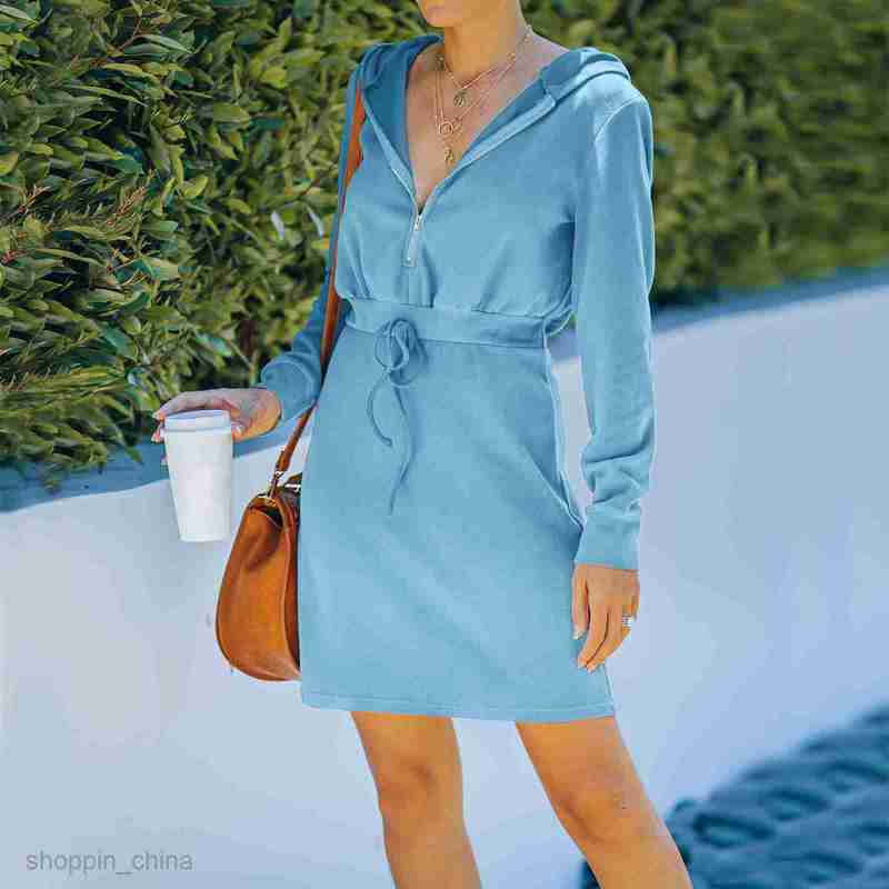 Basic Casual Women Dresses Women's autumn winter new long sleeve Hooded Dress short skirt