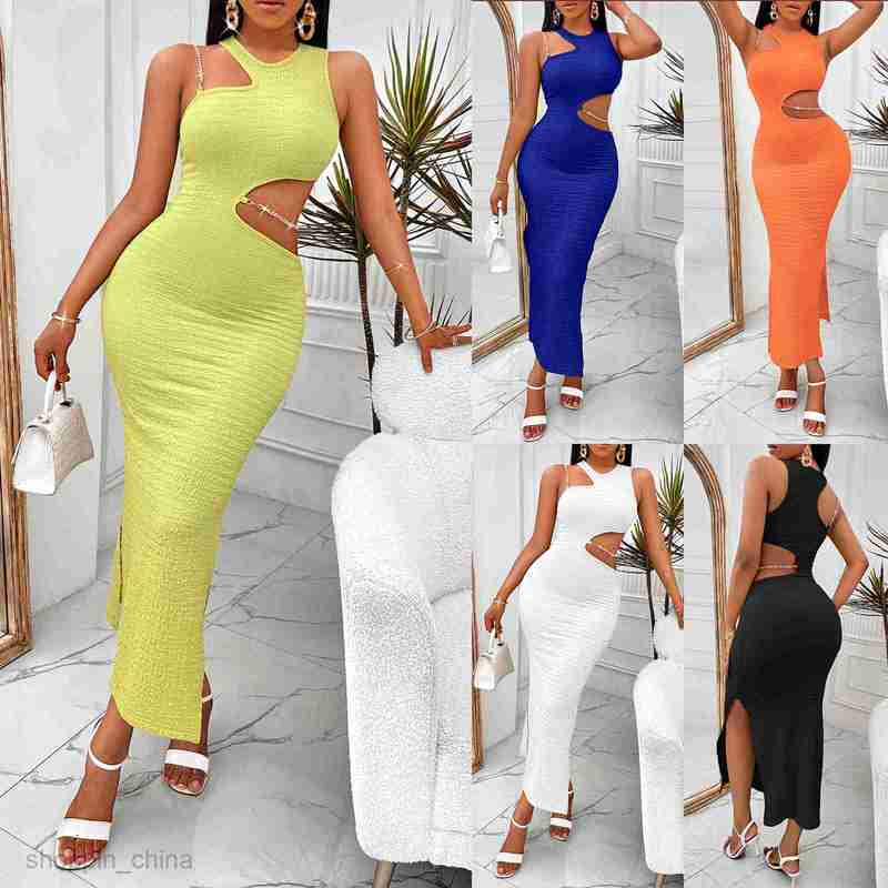 Basic Casual Women Dresses Ernie Summer Solid Color Casual Women's New Round Neck Shoulder Slim Sexy Dress