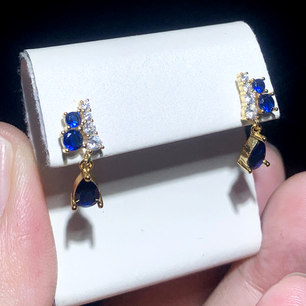 2024 Blue Green Pear CZ Sterg Sier Drop Earrings | Wedding Jewelry