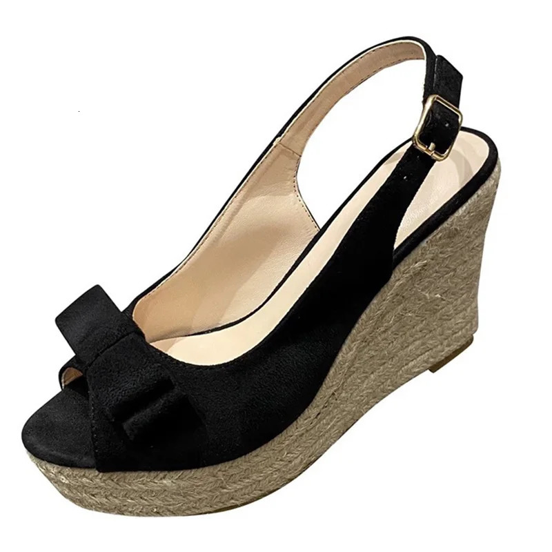 Women/Girls Peep Toe Bow Platform Sandals Stripe Pattern Summer Songcake Shoes Woven High Heels Gladiator Sandals 240612