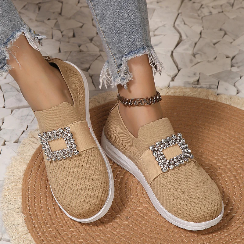 Water Diamond Net Knitted Womens Soft Cushion for Breathable Sliding Up Leisure Apartment Womens Autumn Soft Sole Walking Shoes Womens 240612