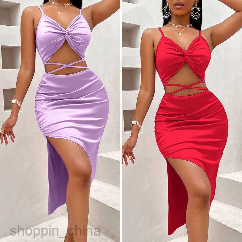 Basic Casual Women Dresses Summer New Fashion Women's Sexy Twisted Strap Colored Ding Dress