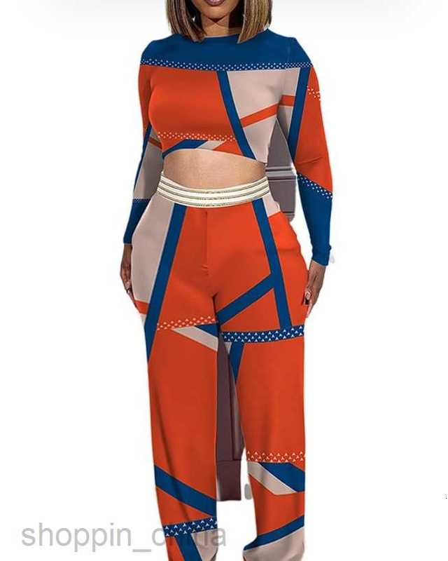 Women's Tracksuits Autumn/Winter New Large Women's Long sleeved Two piece Set Open Navel Printing Set for Women Sets