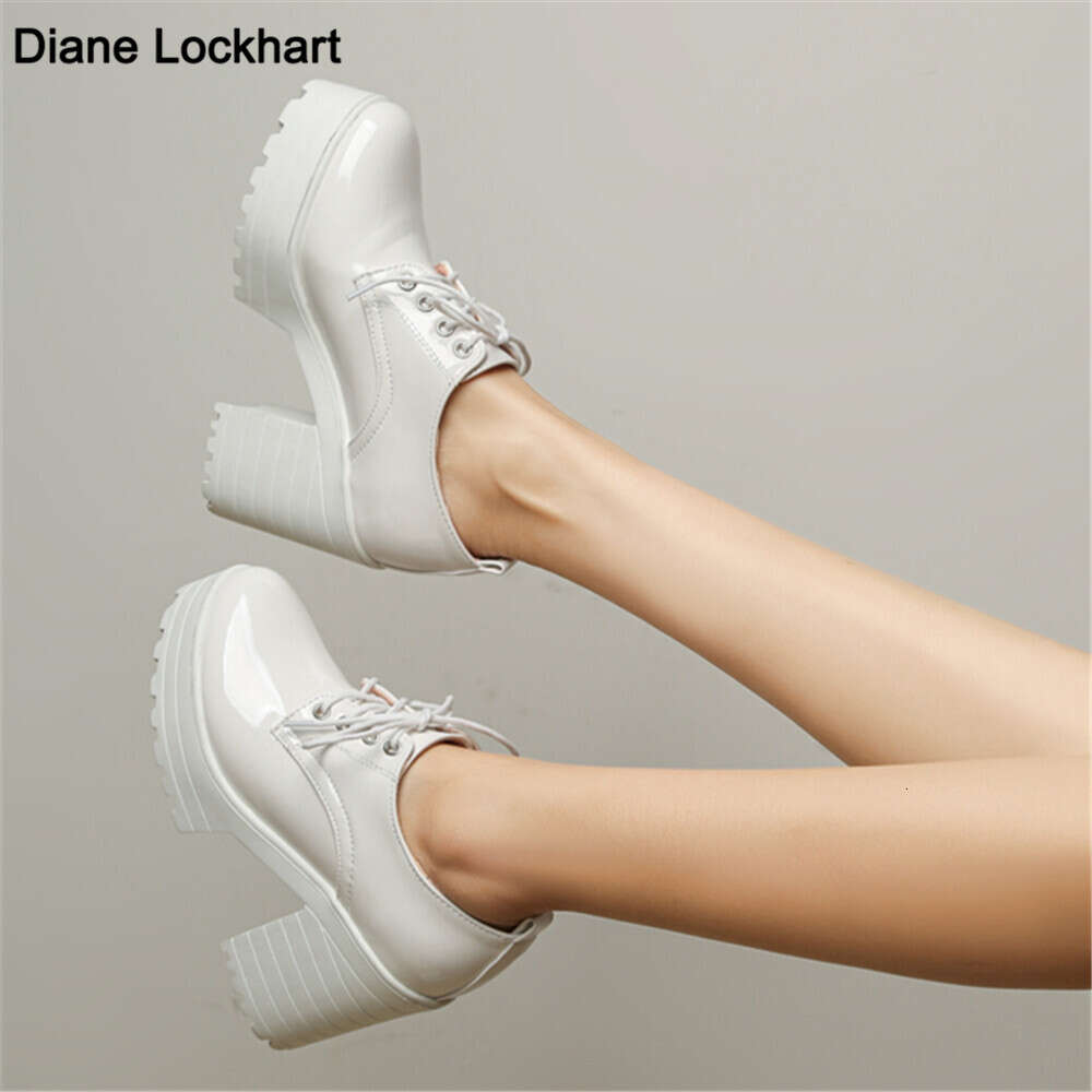 Classic Lace-Up For Women Black White Short Boot Platform Euro Style Women's Shoes Autumn Spring Punk High Heels Shoe