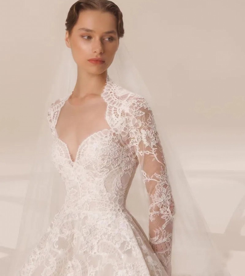 Newest Wedding Dress 2024 A-Line Full Sleeves Sweetheart Neck With Key-Hole Back Princess Bride Gown Vestidos De Novia Custom Made