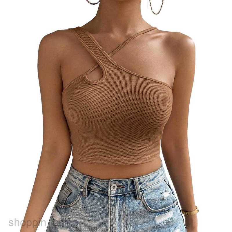 Women's T Shirt Women's autumn/winter new slim sexy hollow out waffle ultra short suspender vest tees tops