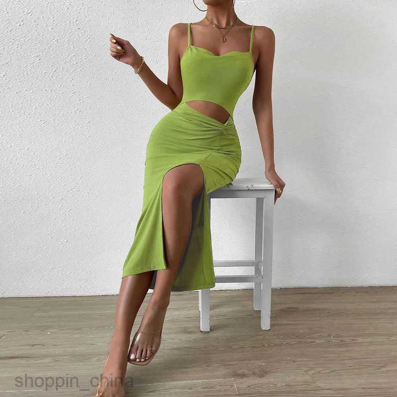 Basic Casual Women Dresses Women's New Hollow Split Waist Wrap Hip Knitted Suspended Strap Sexy Dress