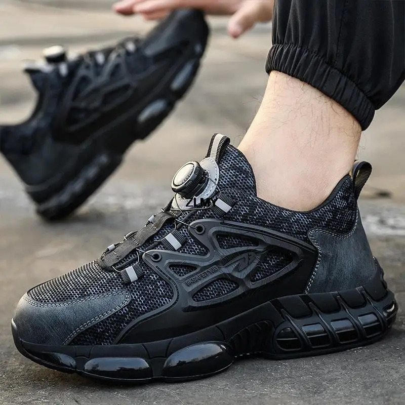 ZLMY Rotating Button Safety Shoes Men Steel Toe Sneaker Air Cushion Work Shoes Man Puncture Proof Work Safety Boots Protective 240614