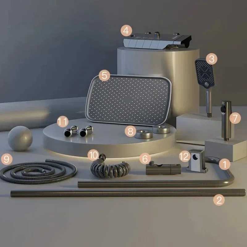 Bathroom Shower Heads Bathroom Shower Faucet Set 4 Functions Temperature Display Shower System Hot Cold Shower Faucet Temperature Control Shower SetsL
