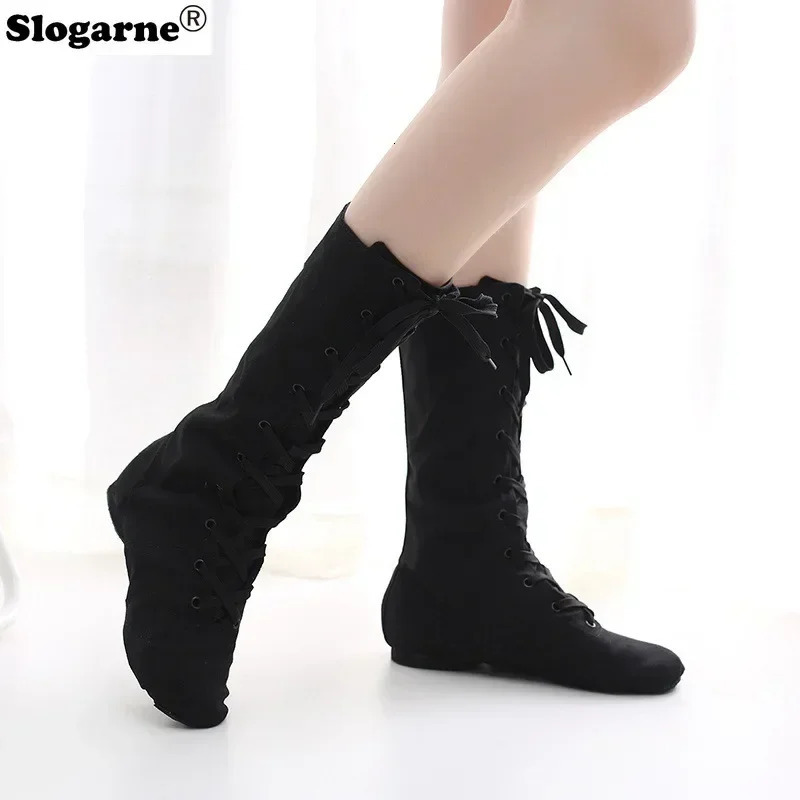 Womens canvas jazz boots girls dance shoes childrens stage performance shoes soft leather soles modern jazz shows ballroom ballet shoes 240612