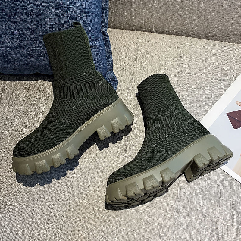 Autumn Winter Women's Martin Boots Thick Sole Casual Style Minimalist Style Round Toe Comfortable Triple Black fashion