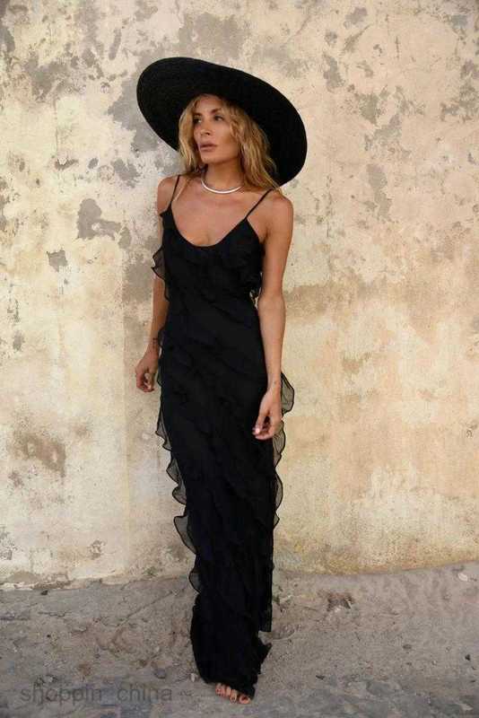 Casual Dresses Women Elegant Deep V Neck Maxi Dress Sexy Ruffles Backless Party Club Fashion Ladies Beach Split Sundress Vestidos 7654D