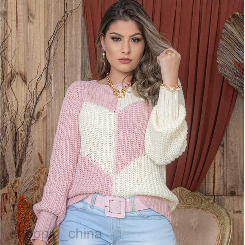 Women's Sweaters autumn and winter new women's elegant horn sleeve love contrast color knitted sweater