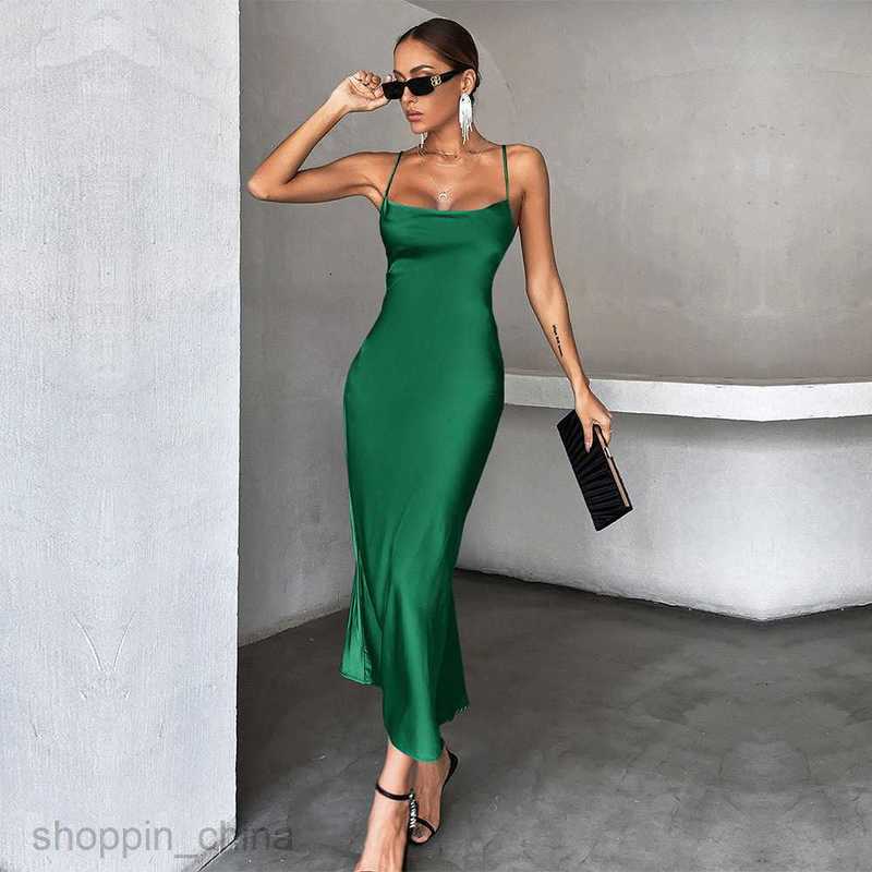 Basic Casual Women Dresses New Women's Solid Color Satin Colored Ding Party Sling Dress Party Dress