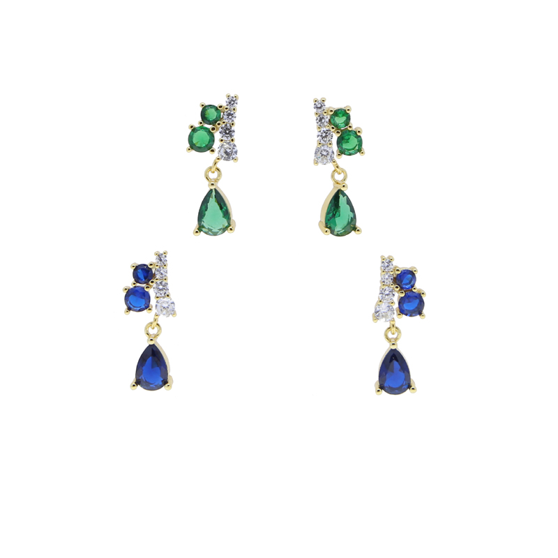2024 Blue Green Pear CZ Sterg Sier Drop Earrings | Wedding Jewelry