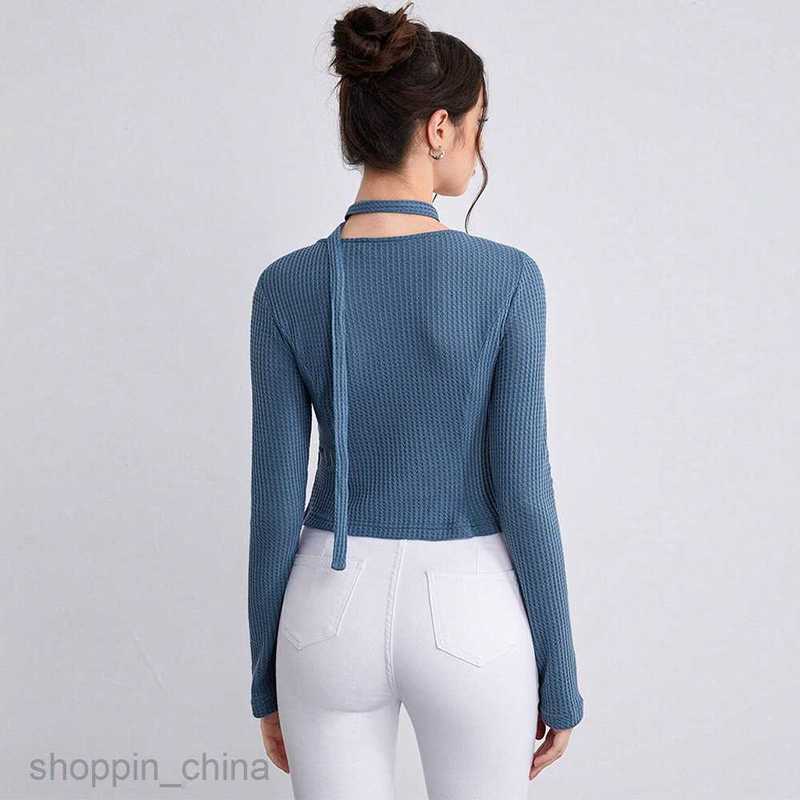 Women's T Shirt Sexy Cardigan Autumn/Winter Women's Lace Hollow Waffle Long sleeved T-shirt Style Top tees tops