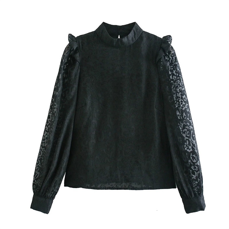 Vintage Loose Spliced Leopard Pattern Blouses Women Fashion Elegant Ladies Buttons Dot Mesh Sleeve Tops 210520