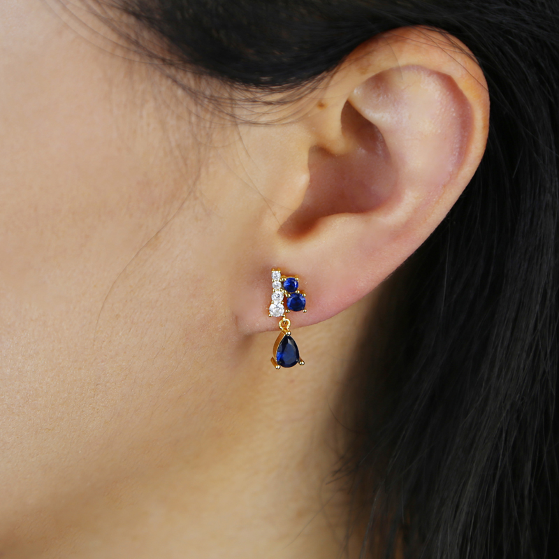 2024 Blue Green Pear CZ Sterg Sier Drop Earrings | Wedding Jewelry