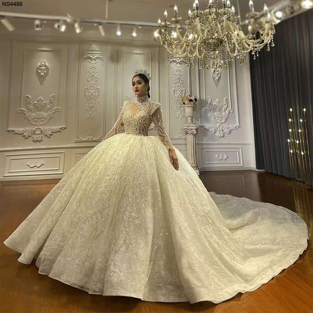 Organza High Neck Ball Gown NS4486 Sequins Romantic Bridal special Gowns Vestido De Novias 2023