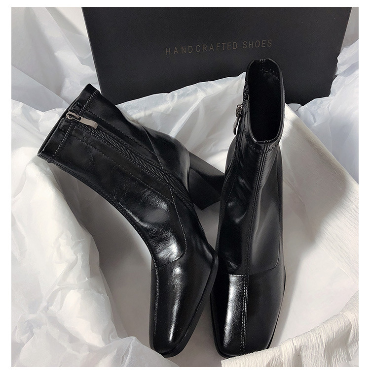 Women's Korean boots Autumn Trouser version Sexy Style Minimalist style Chunky Heel Comfortable Triple Black Free shipping Lhshoe