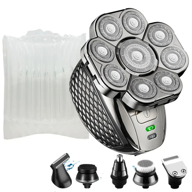 Automatic Men's Bald Head Electric Shaver 9 Blades Floating 6In1 Heads Beard Nose Ear Hair Trimmer Clipper Facial Brush Rechargeable X251208